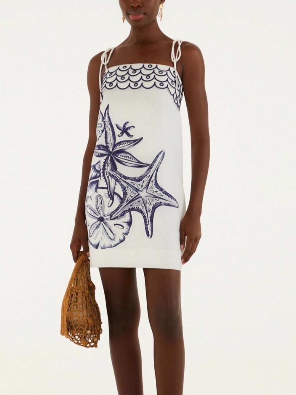FARM Rio White Costal Stars Linen Mini Dress